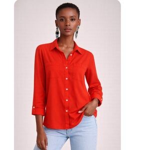 Anthropologie Maeve Red Button-Down Blouse